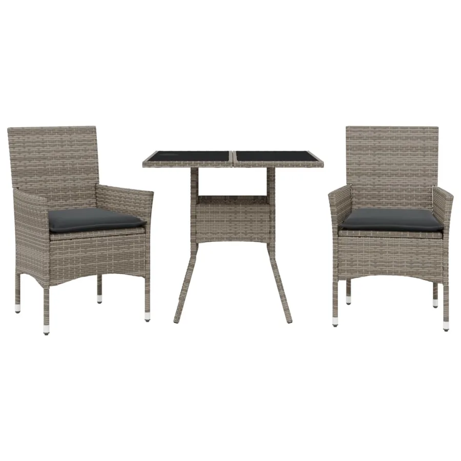 Ensemble à manger de jardin et coussins 3 pcs gris rotin verre - 2