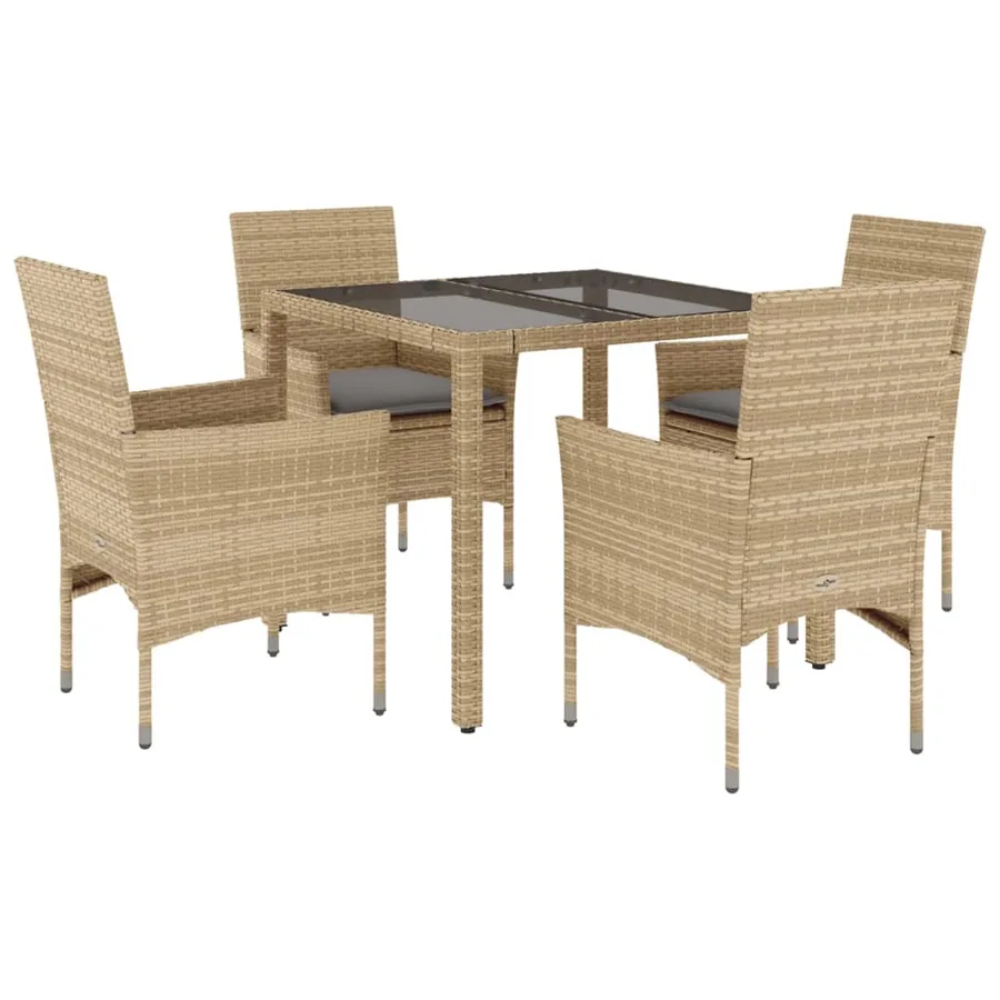 Ensemble à manger de jardin et coussins 5 pcs beige rotin verre - 2