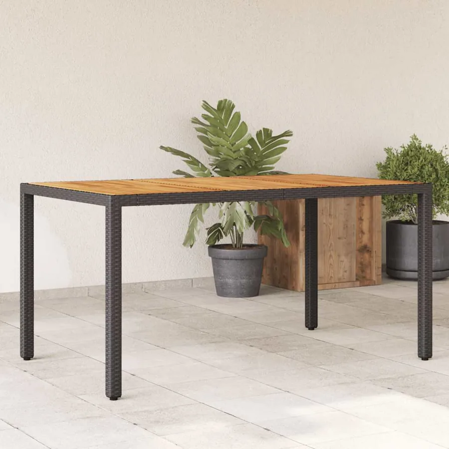 Table de jardin et dessus en bois d'acacia noir résine tressée