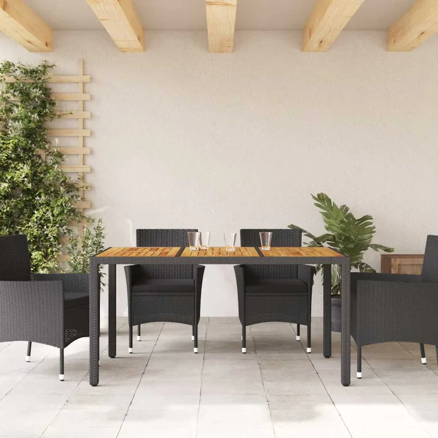 Table de jardin et dessus en bois d'acacia noir résine tressée - 3