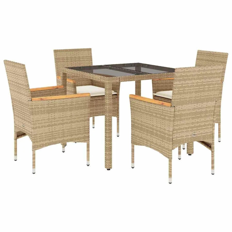 Ensemble à manger de jardin et coussins 5 pcs beige rotin verre - 2
