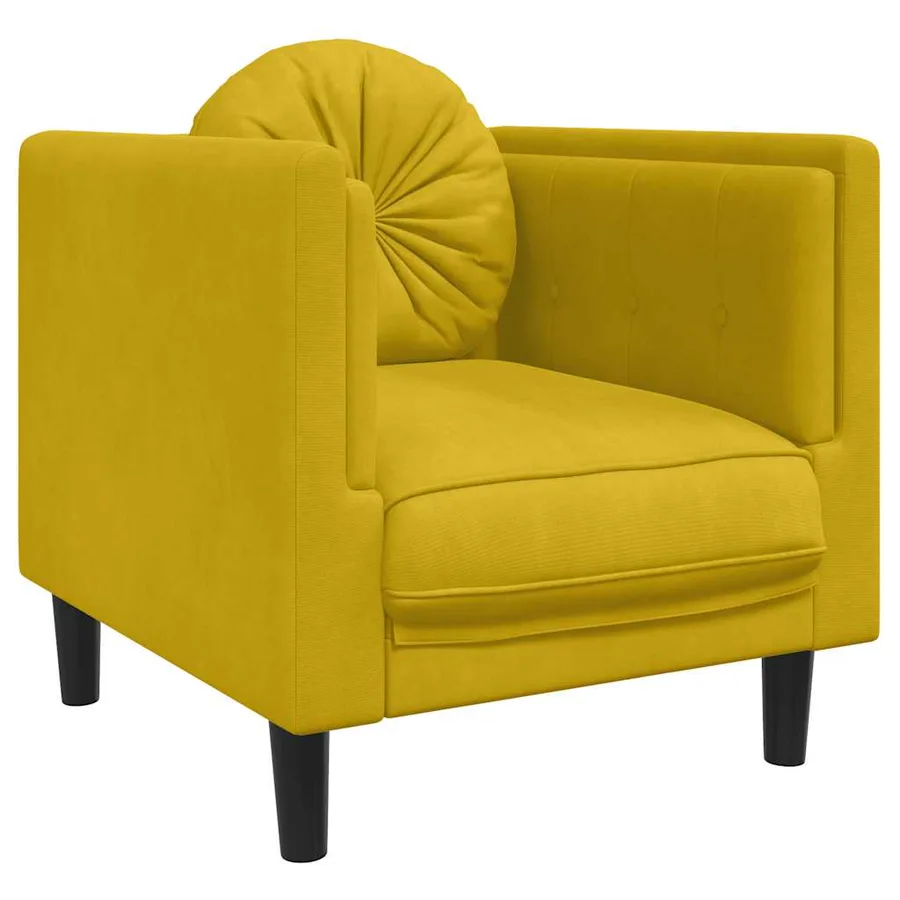 Fauteuil avec coussin jaune velours - 2