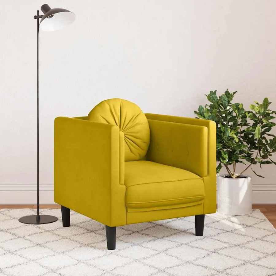 Fauteuil avec coussin jaune velours - 3