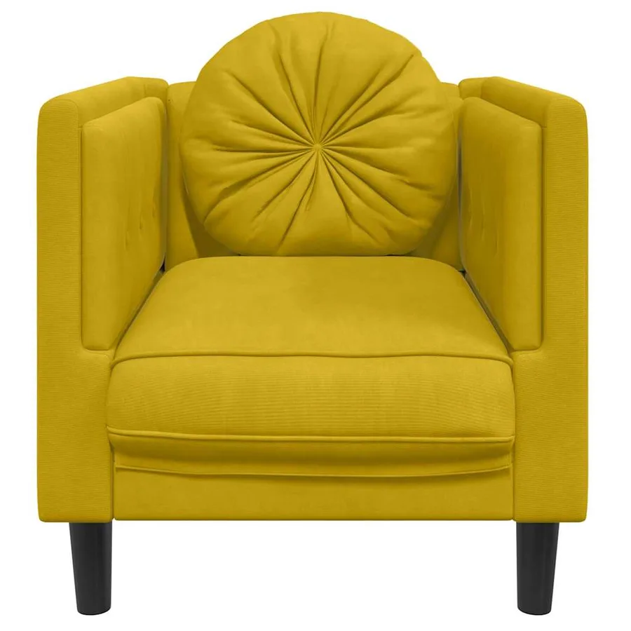 Fauteuil avec coussin jaune velours - 4