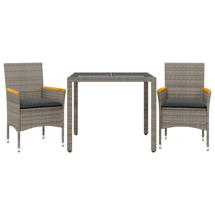 Ensemble à manger de jardin et coussins 3 pcs gris rotin verre - 2