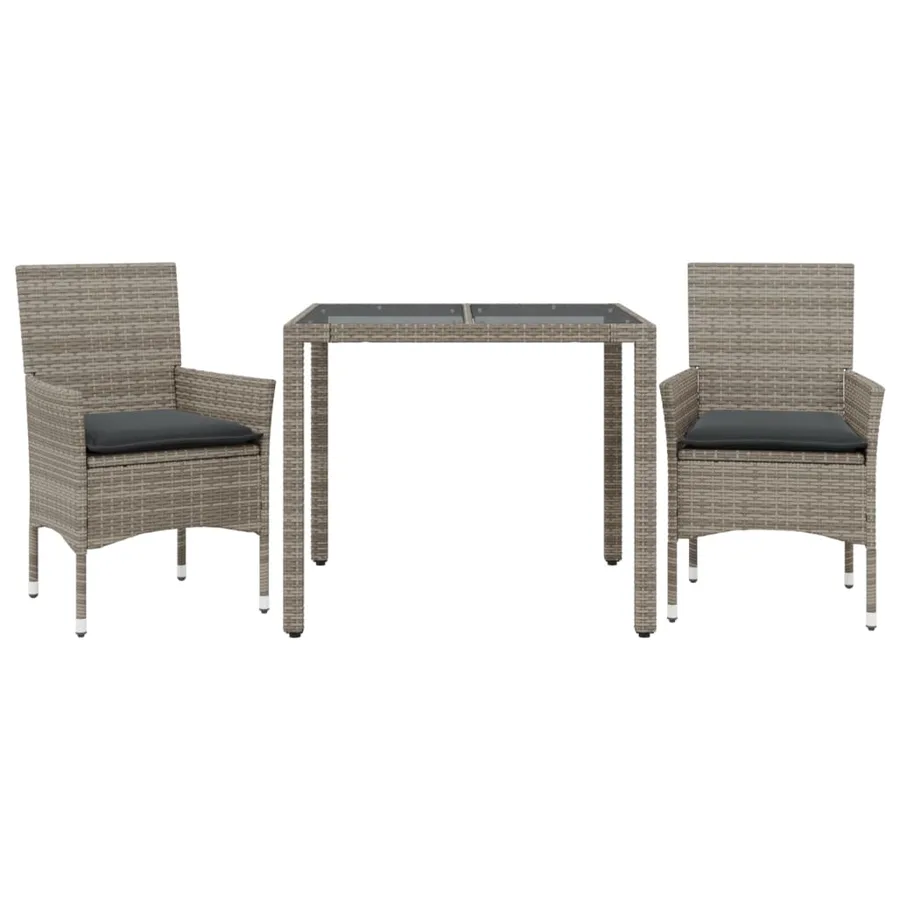 Ensemble à manger de jardin et coussins 3 pcs gris rotin verre - 2