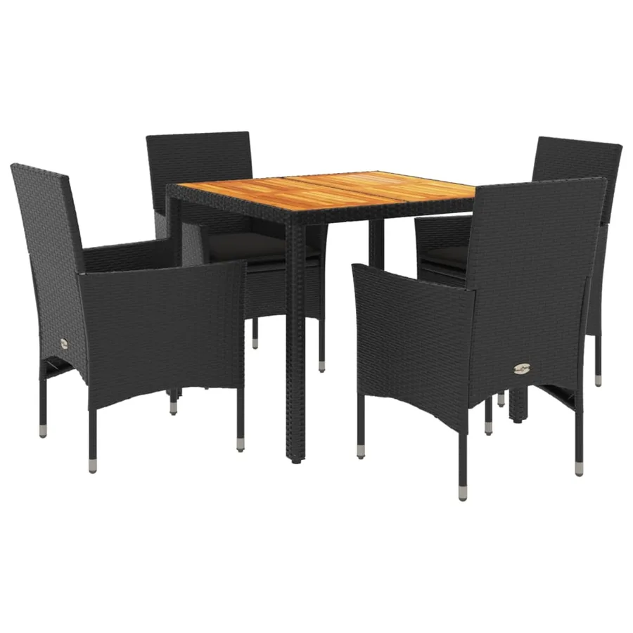 Ensemble à manger de jardin et coussins 5 pcs noir rotin acacia - 2
