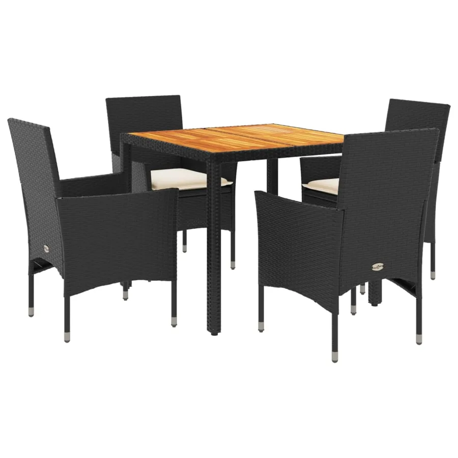 Ensemble à manger de jardin et coussins 5 pcs noir rotin acacia - 2
