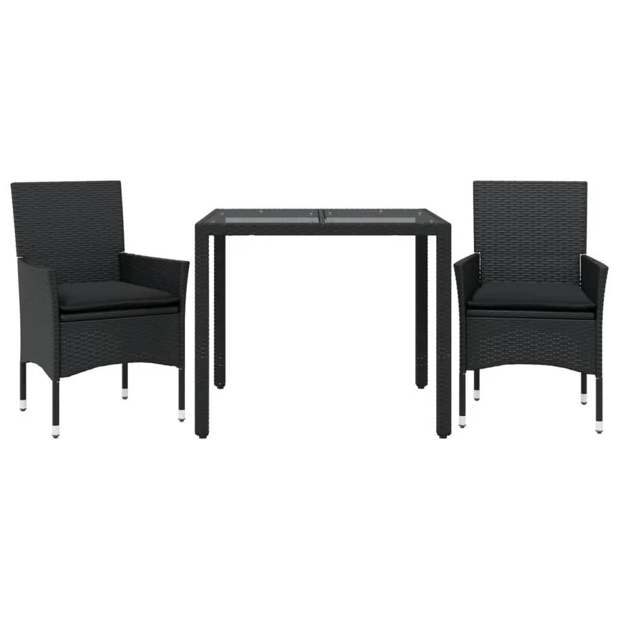 Ensemble à manger de jardin et coussins 3 pcs noir rotin verre - 2