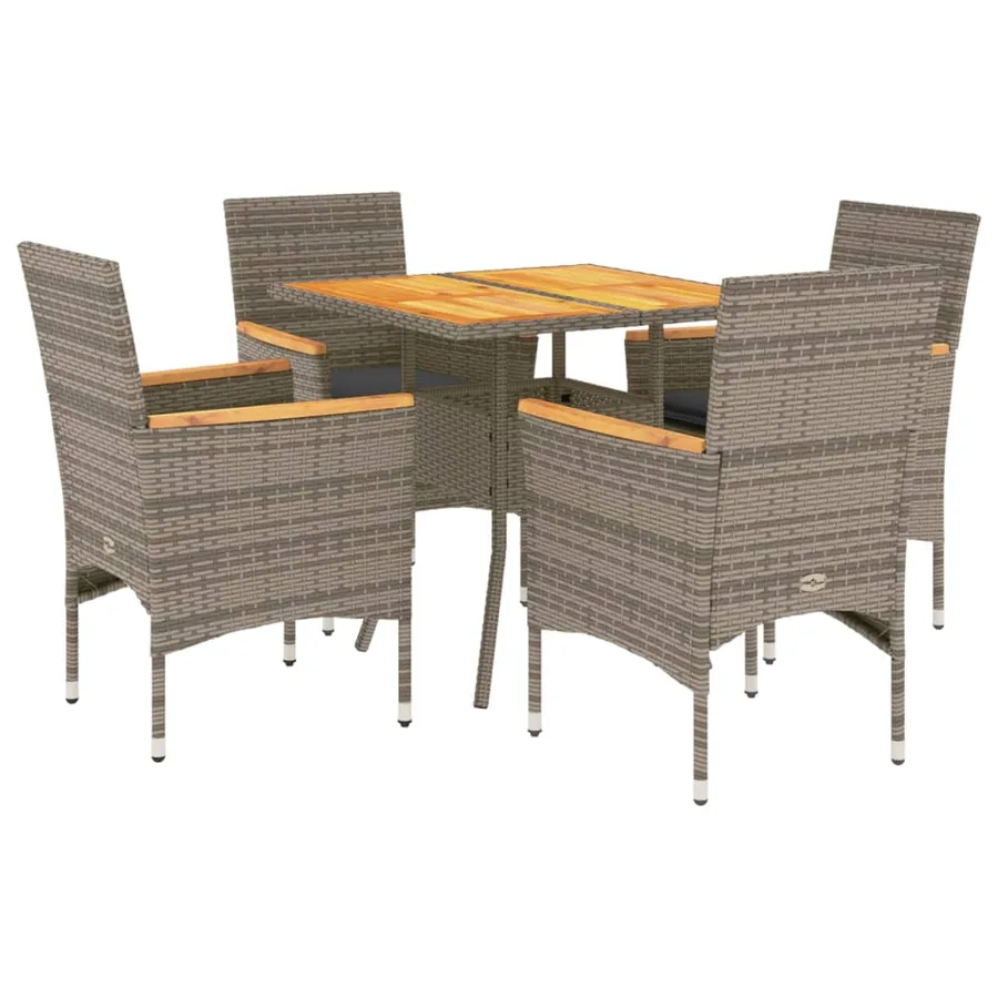 Ensemble à manger de jardin et coussins 5 pcs gris rotin acacia - 2