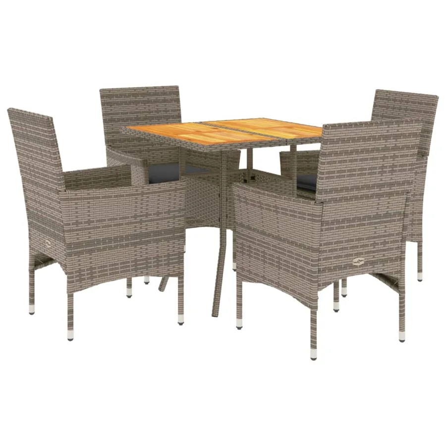 Ensemble à manger de jardin et coussins 5 pcs gris rotin acacia - 2