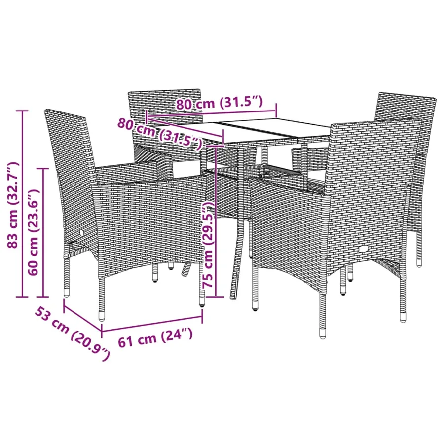 Ensemble à manger de jardin et coussins 5 pcs gris rotin acacia - 7