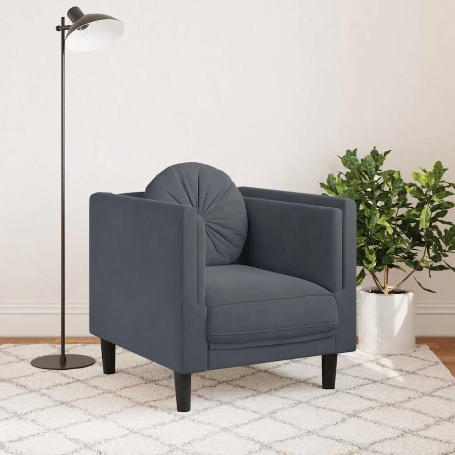 Fauteuil avec coussin gris foncé velours - 3