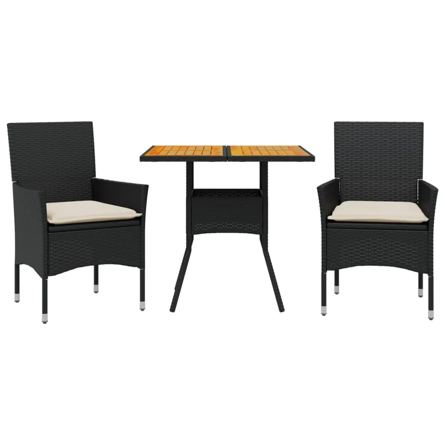 Ensemble à manger de jardin et coussins 3 pcs noir rotin acacia - 2