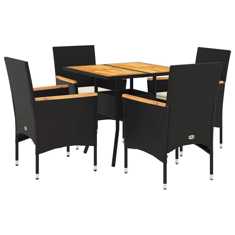 Ensemble à manger de jardin et coussins 5 pcs noir rotin acacia - 2
