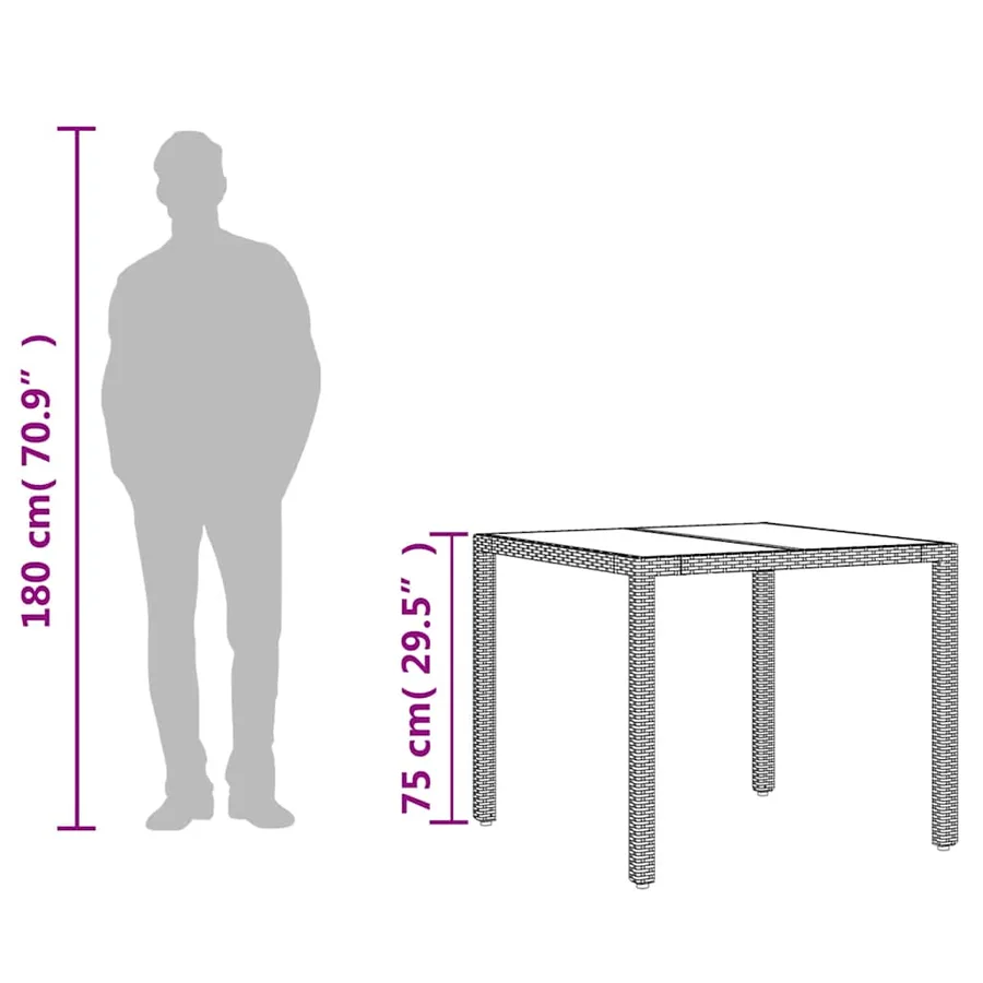 Table de jardin avec dessus en verre marron résine tressée - 10