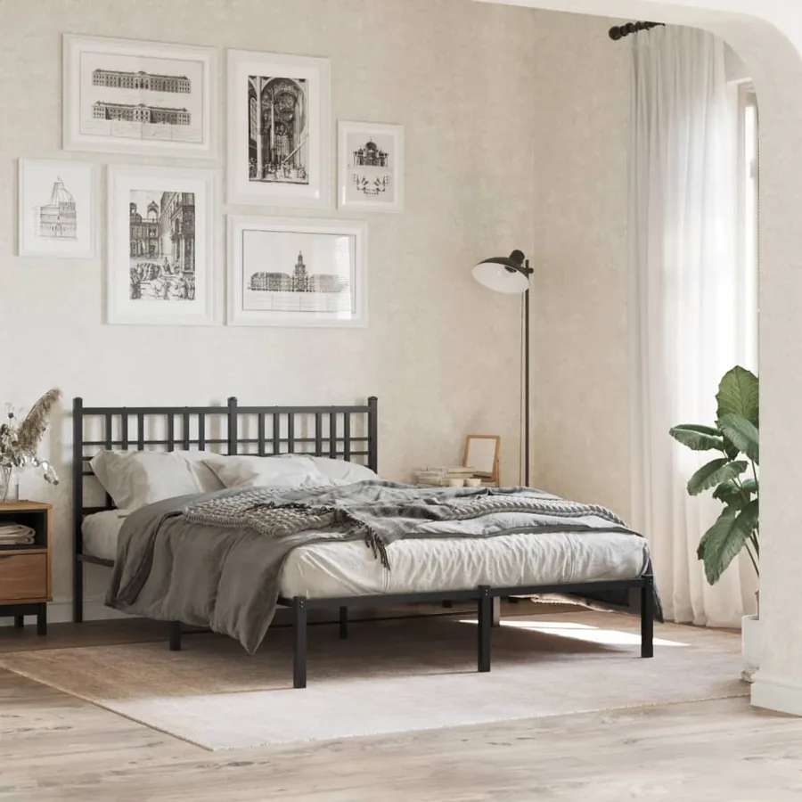 Cadre de lit métal sans matelas avec tête de lit noir 120x190cm