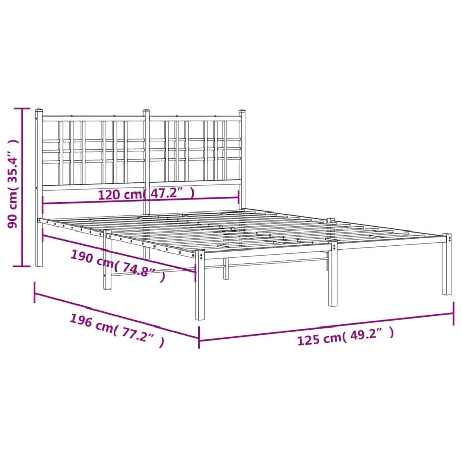 Cadre de lit métal sans matelas avec tête de lit noir 120x190cm - 8