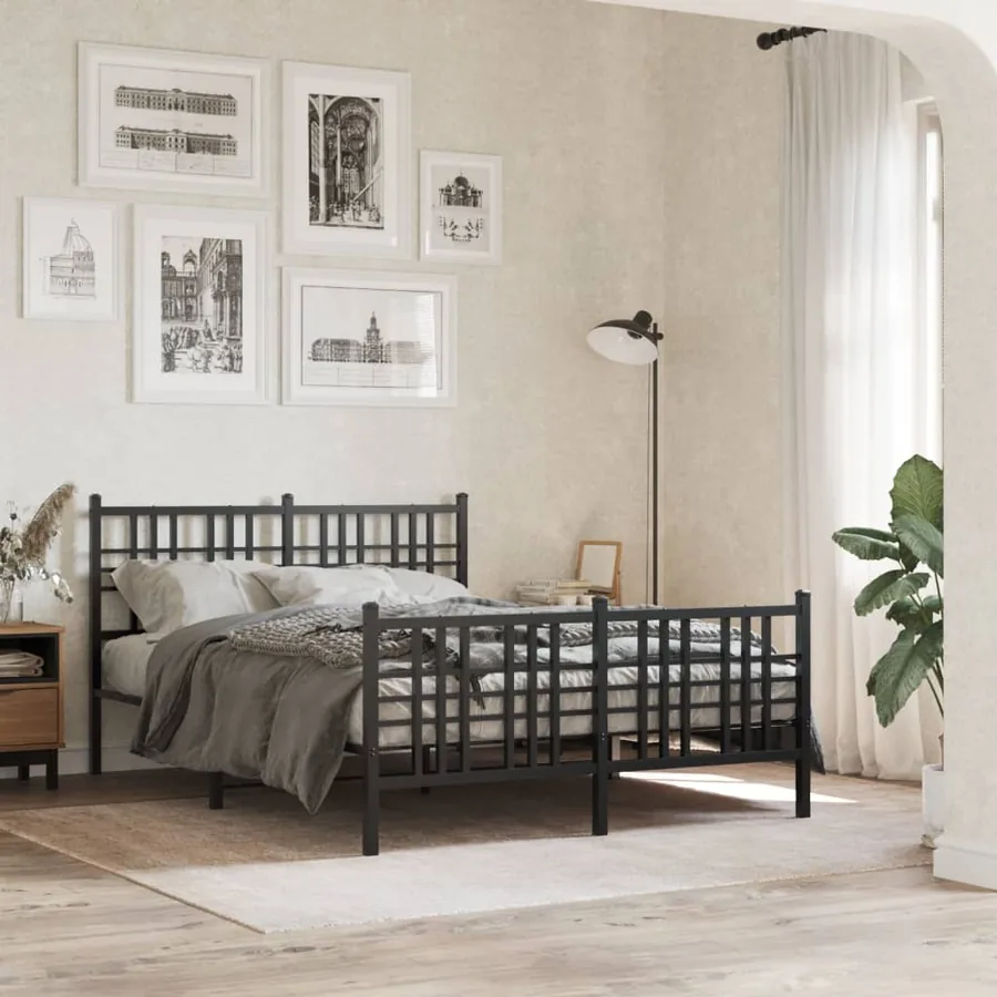 Cadre de lit métal sans matelas avec pied de lit noir 140x190cm