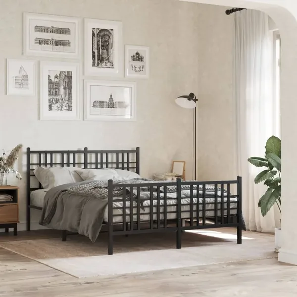 Cadre de lit métal sans matelas avec pied de lit noir 140x190cm