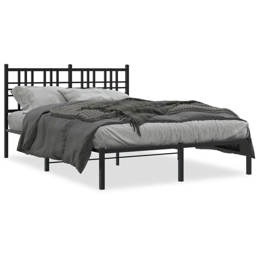 Cadre de lit métal sans matelas avec tête de lit noir 135x190cm - 2