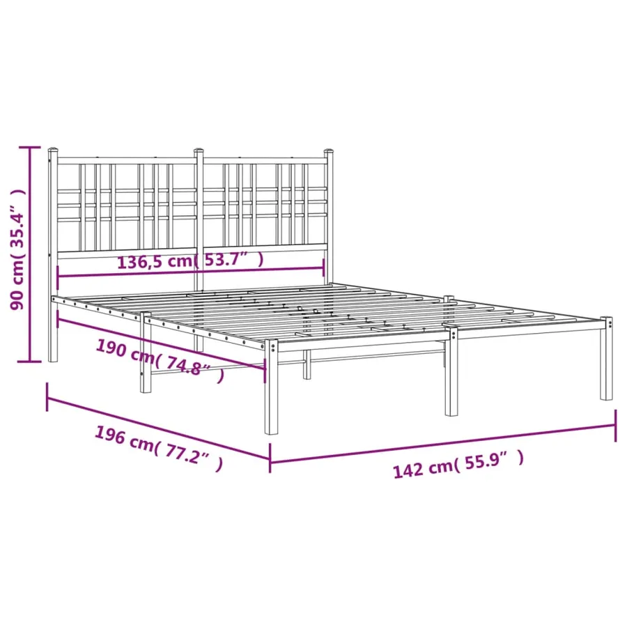 Cadre de lit métal sans matelas avec tête de lit noir 135x190cm - 8