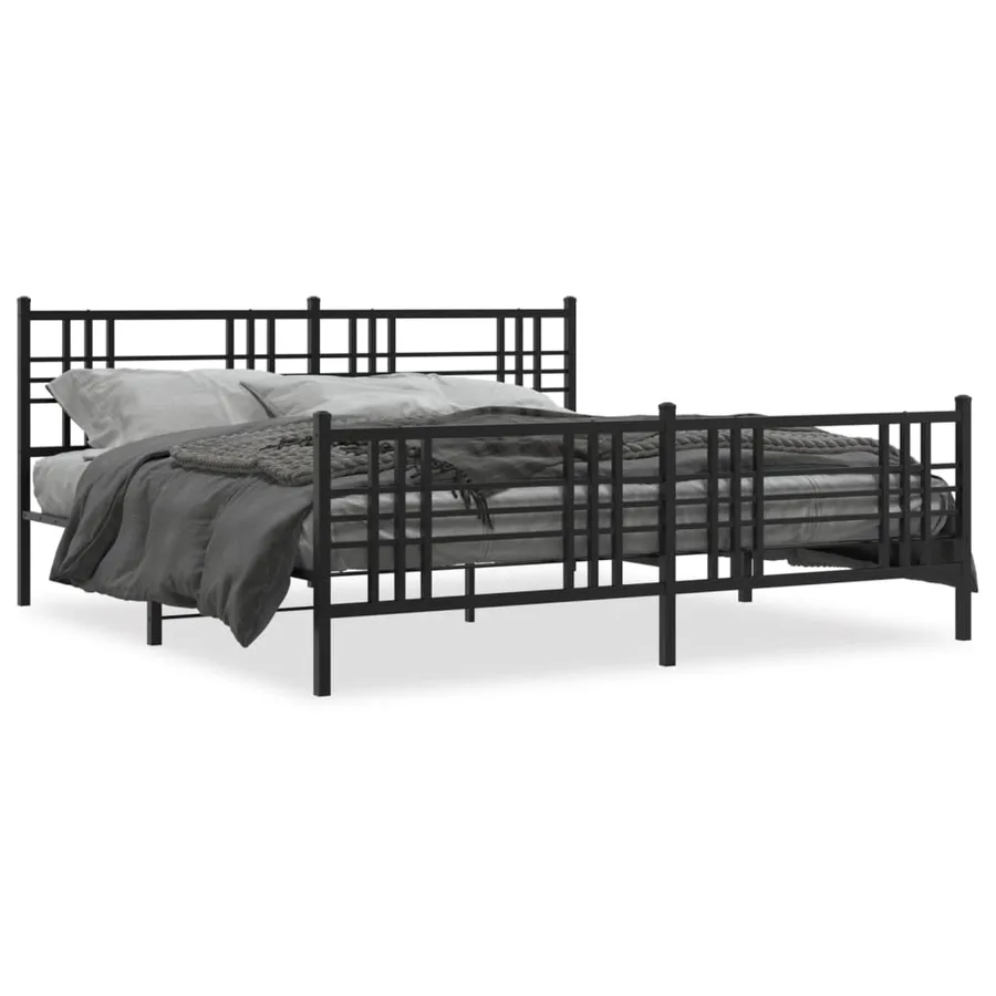 Cadre de lit métal sans matelas avec pied de lit noir 200x200cm - 2