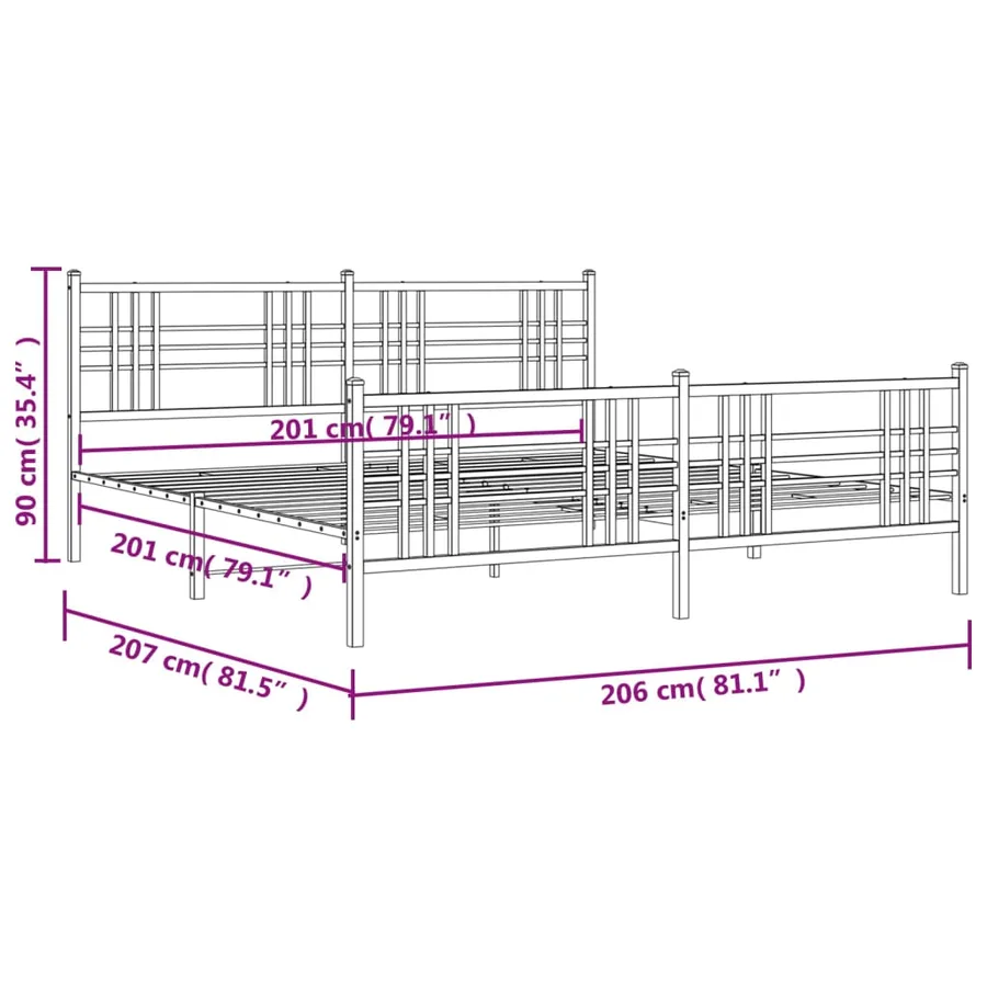 Cadre de lit métal sans matelas avec pied de lit noir 200x200cm - 8