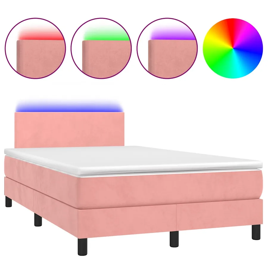 Sommier à lattes de lit et matelas LED rose 120x190 cm velours - 2
