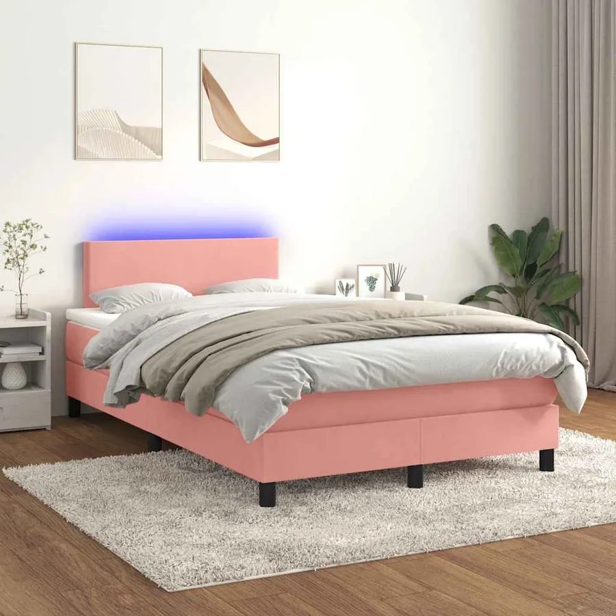 Sommier à lattes de lit et matelas LED rose 120x190 cm velours - 5
