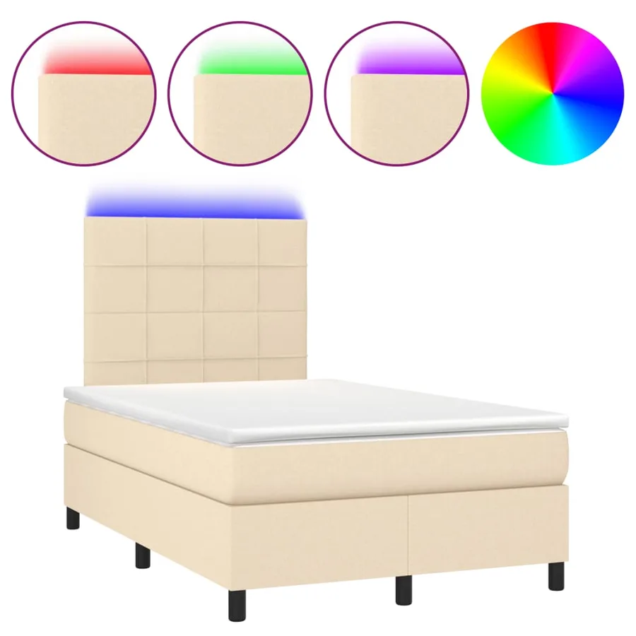 Sommier à lattes de lit matelas et LED crème 120x190 cm tissu - 2