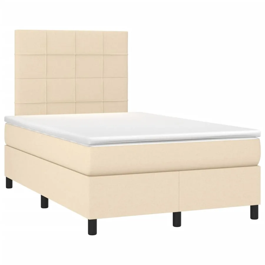 Sommier à lattes de lit matelas et LED crème 120x190 cm tissu - 3
