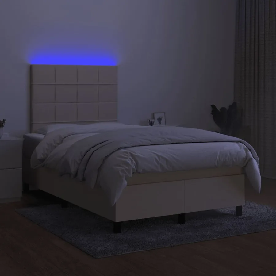 Sommier à lattes de lit matelas et LED crème 120x190 cm tissu - 4