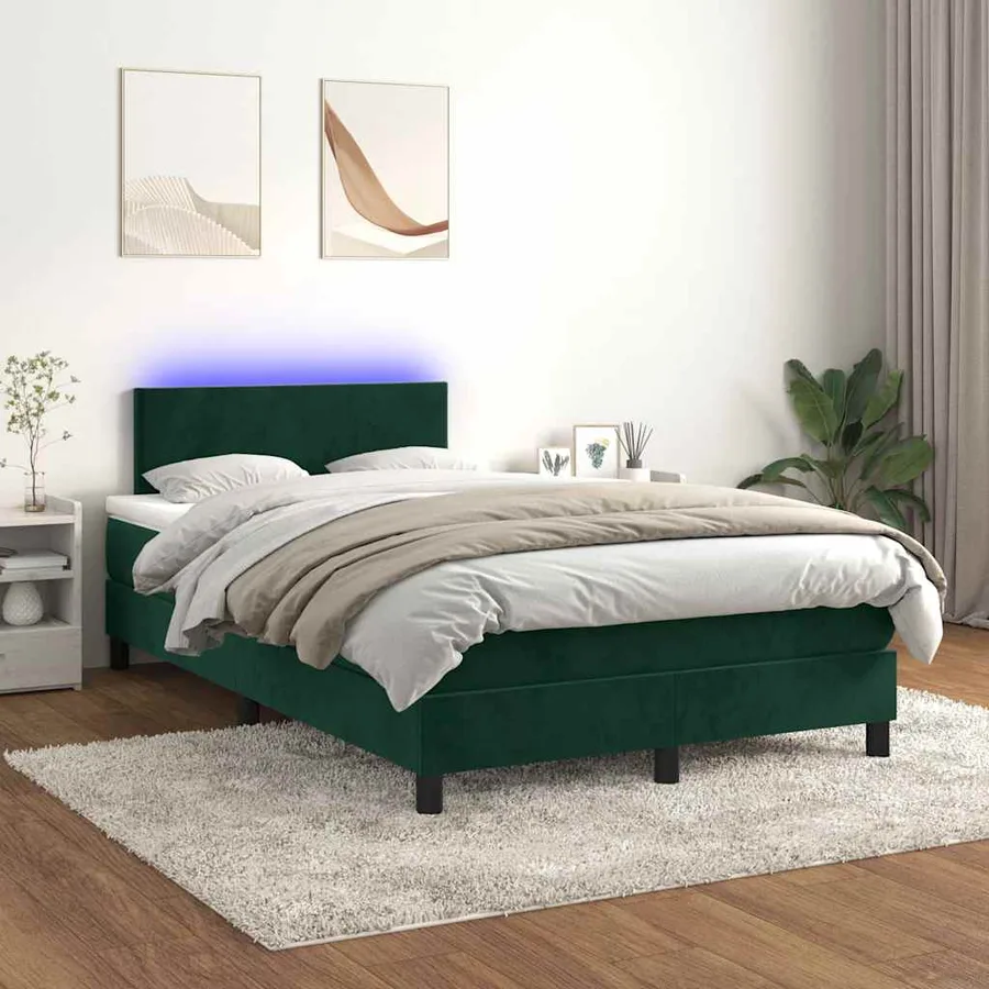 Sommier à lattes de lit avec matelas LED vert foncé 120x190 cm - 5