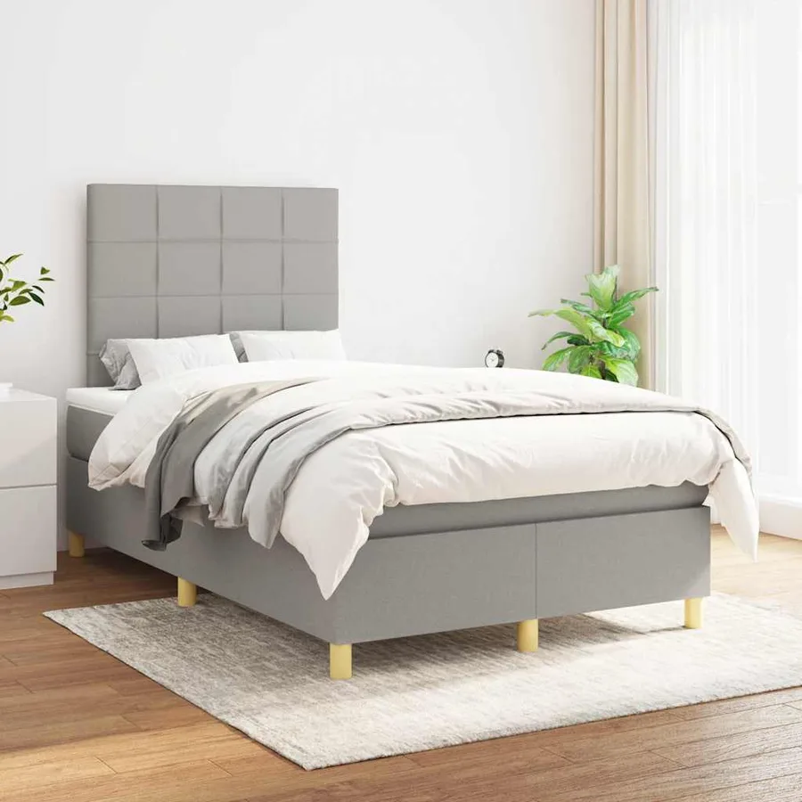 Sommier à lattes de lit et matelas gris clair 120x190 cm tissu - 3