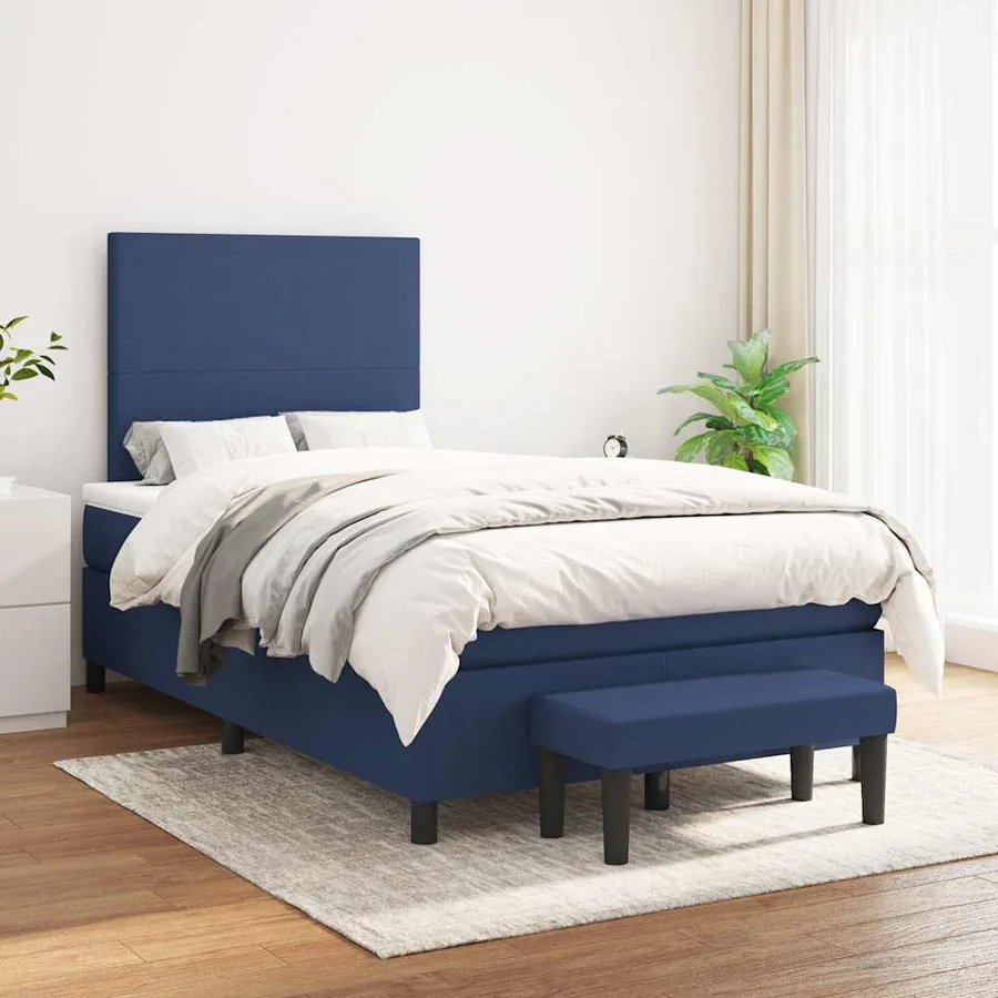 Sommier à lattes de lit avec matelas bleu 120x190 cm tissu - 3