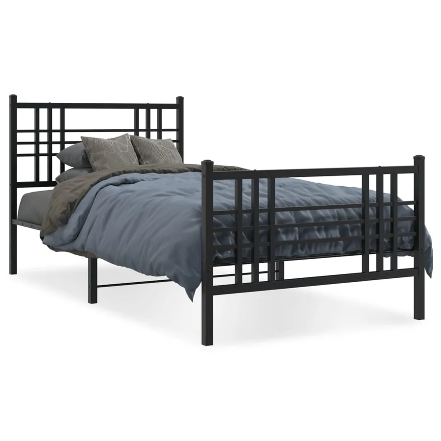 Cadre de lit métal sans matelas et pied de lit noir 100x200 cm - 2