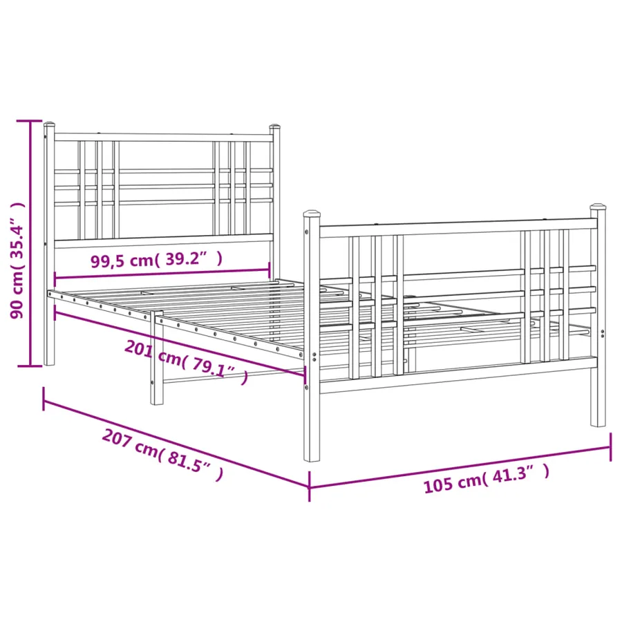Cadre de lit métal sans matelas et pied de lit noir 100x200 cm - 8