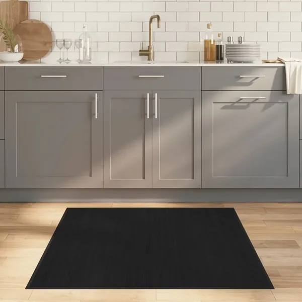 Tapis carré noir 100x100 cm bambou