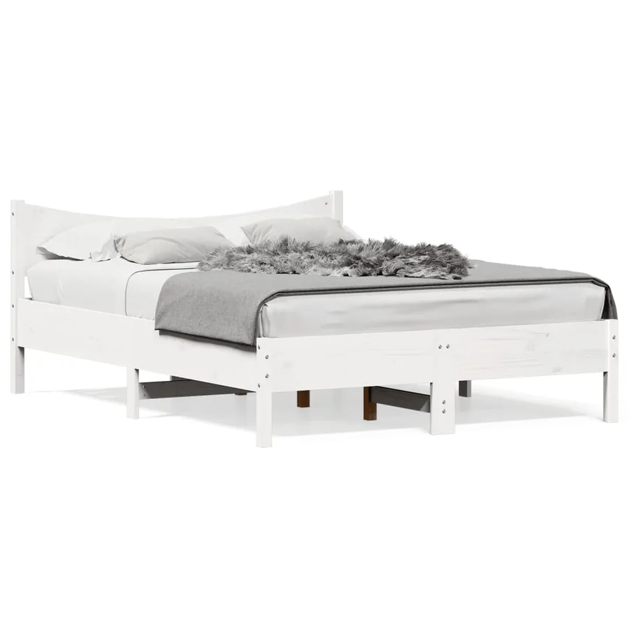 Cadre de lit sans matelas blanc 140x190 cm bois de pin massif - 2
