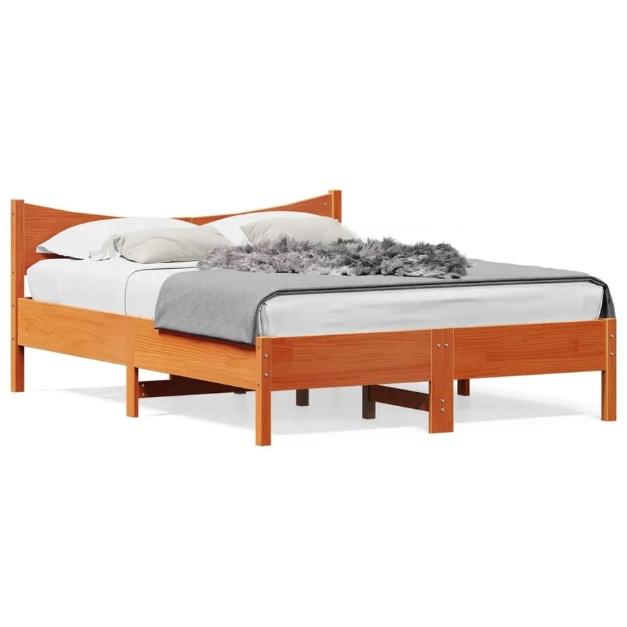 Cadre de lit sans matelas cire marron 140x200cm bois pin massif - 2