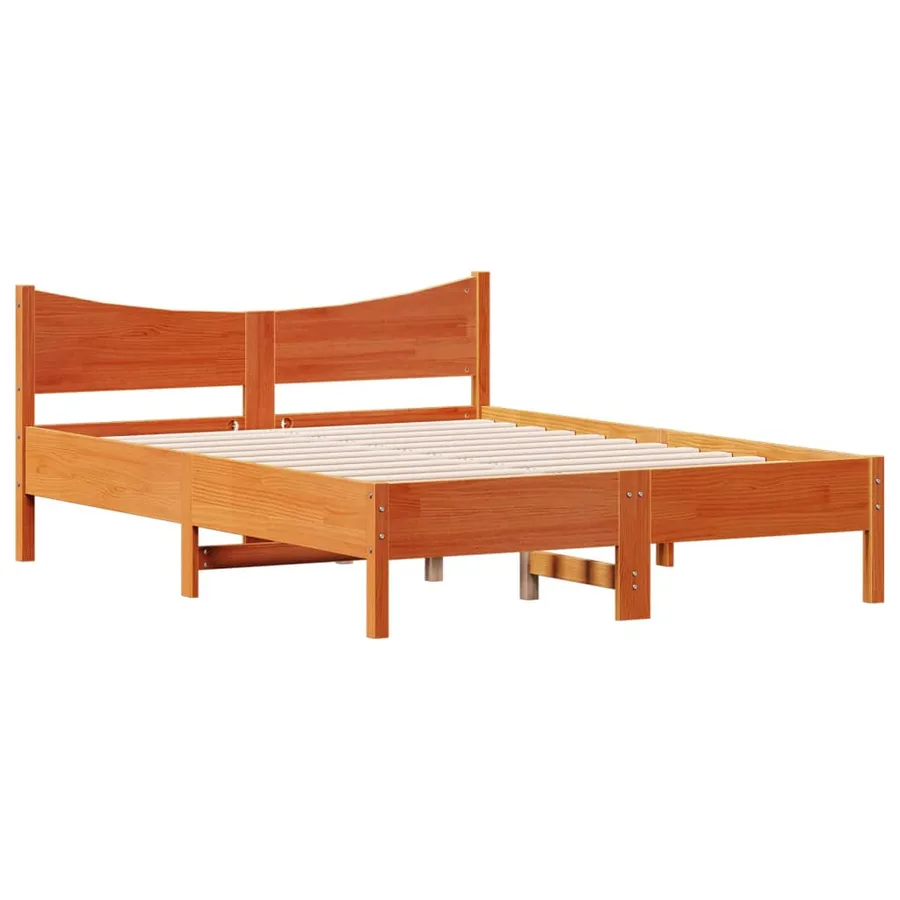 Cadre de lit sans matelas cire marron 140x200cm bois pin massif - 3