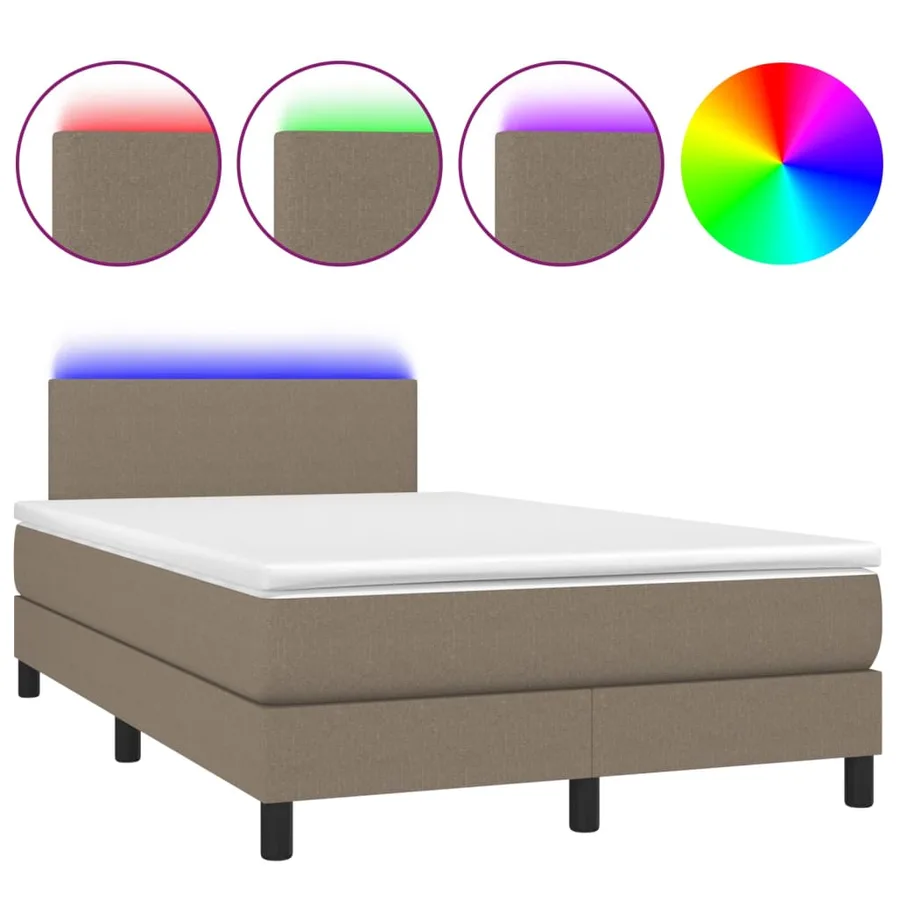 Sommier à lattes de lit matelas et LED taupe 120x190 cm tissu - 2