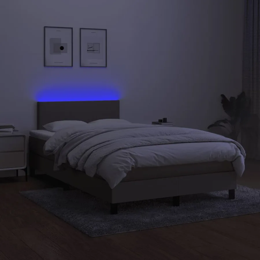 Sommier à lattes de lit matelas et LED taupe 120x190 cm tissu - 4