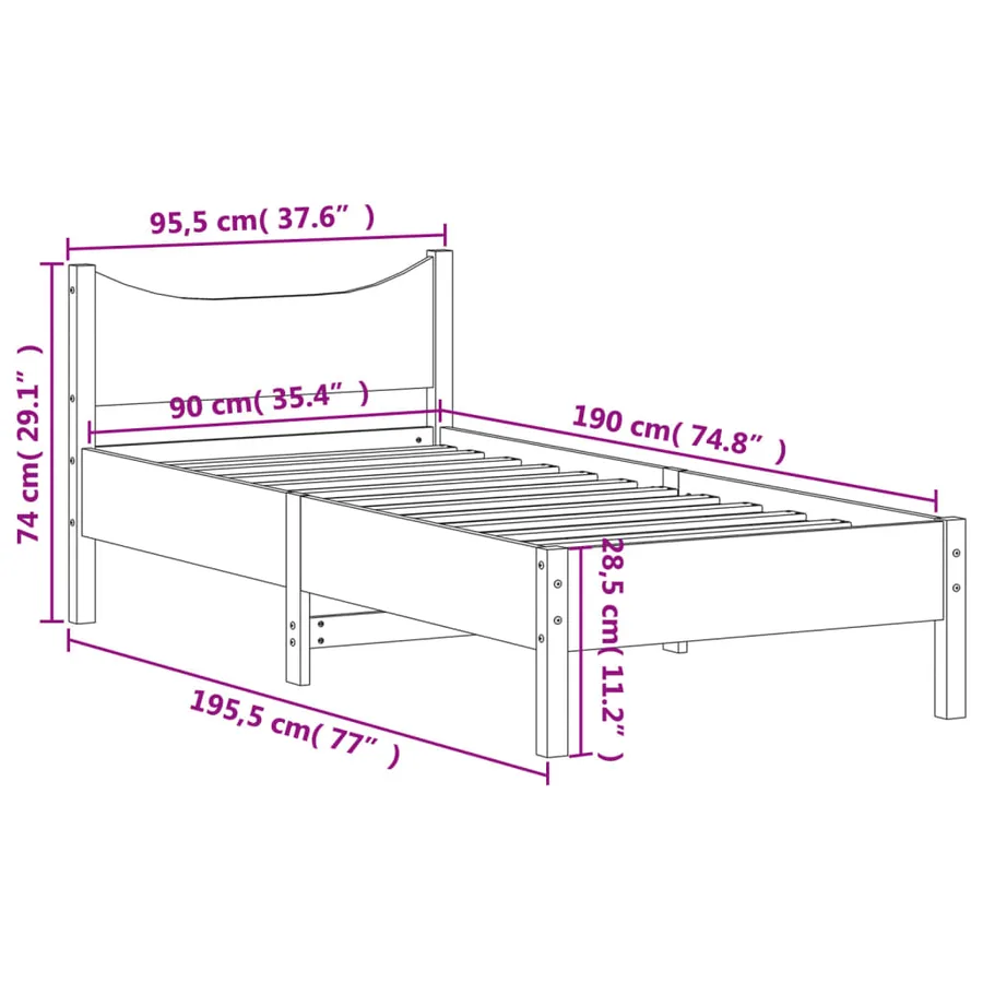 Cadre de lit sans matelas cire marron 90x190 cm bois pin massif - 9