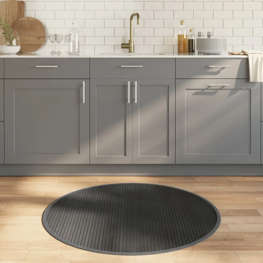 Tapis rond gris 100 cm bambou