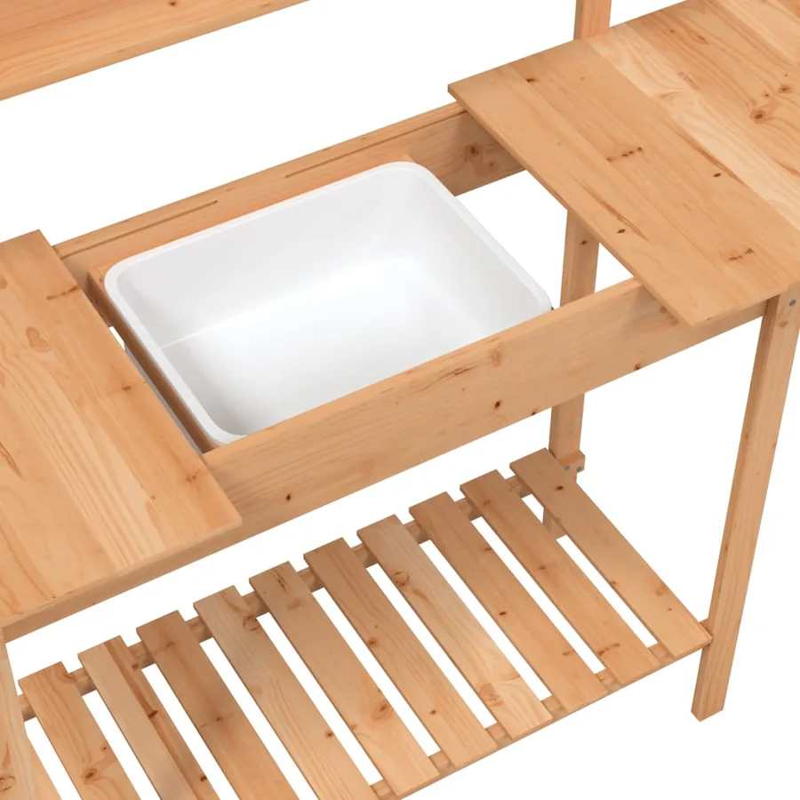 Table de rempotage avec évier marron bois massif de sapin - 11