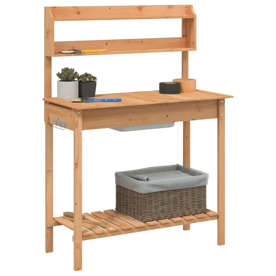 Table de rempotage avec évier marron bois massif de sapin - 4