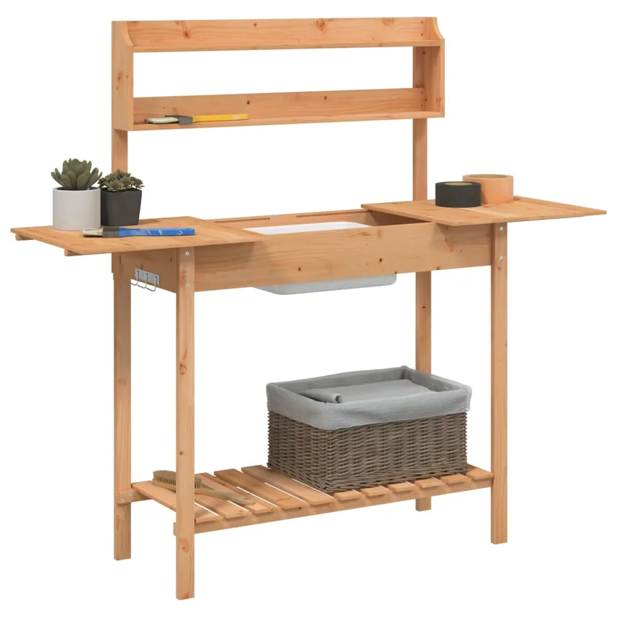 Table de rempotage avec évier marron bois massif de sapin - 5