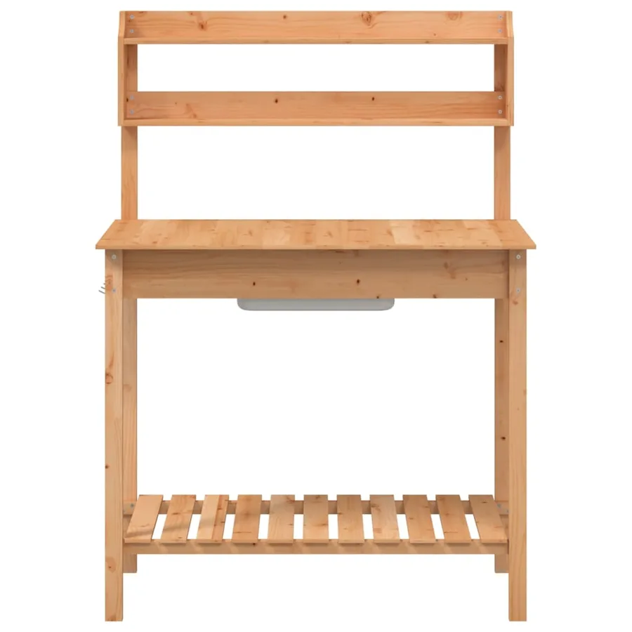 Table de rempotage avec évier marron bois massif de sapin - 7